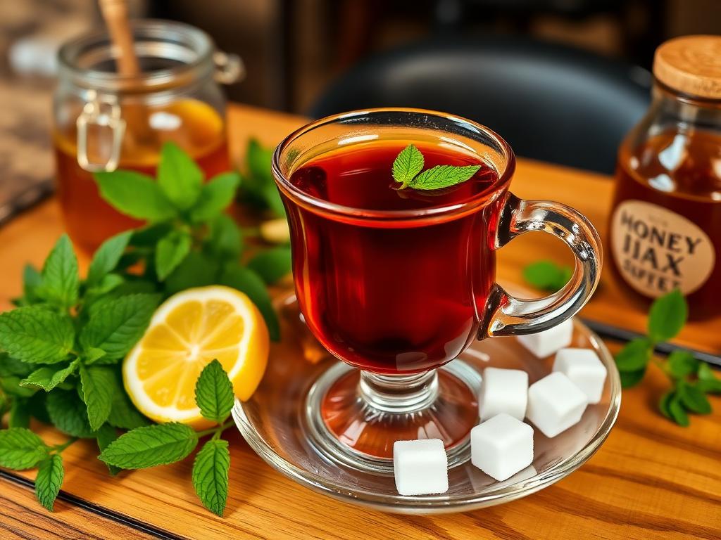 Türkischer Çay mit Minze, Zitrone und Honig